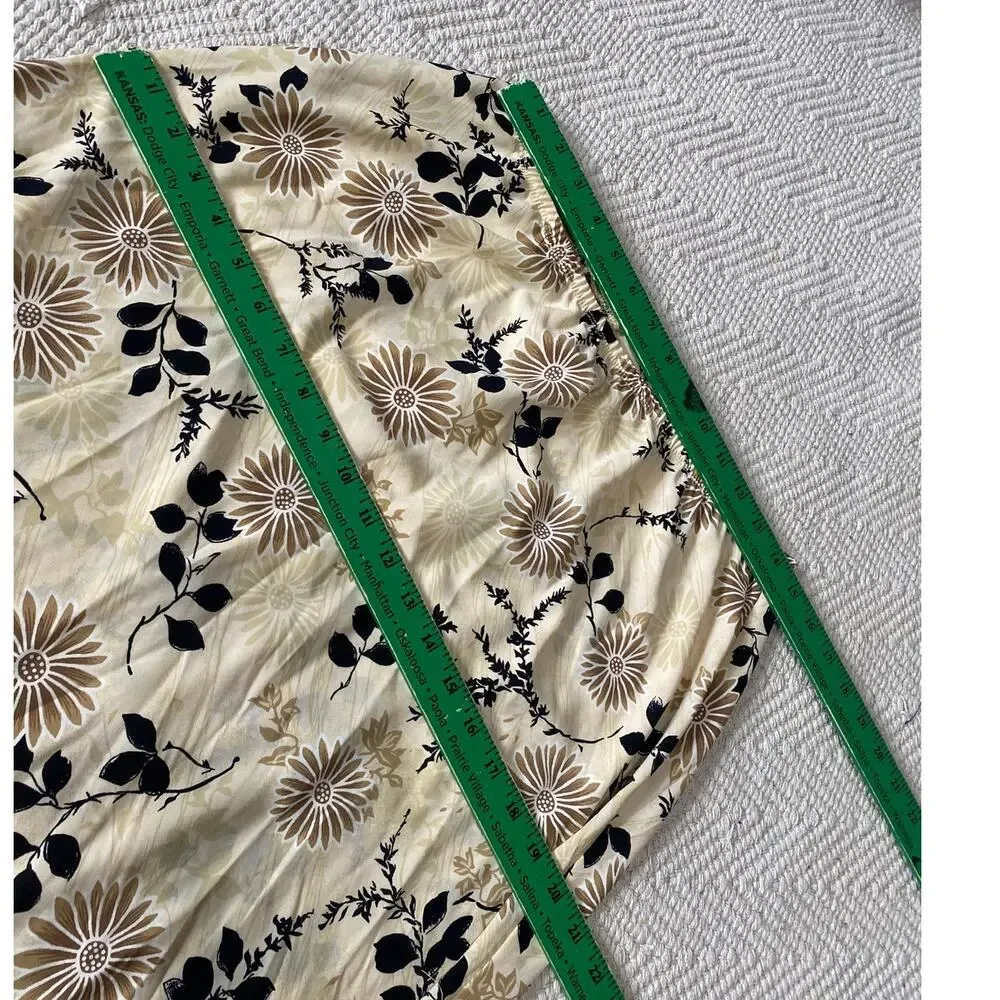 Kathie Lee Vintage Floral Midi Skirt 14 Yellow Black Sunflowers Elastic Waist